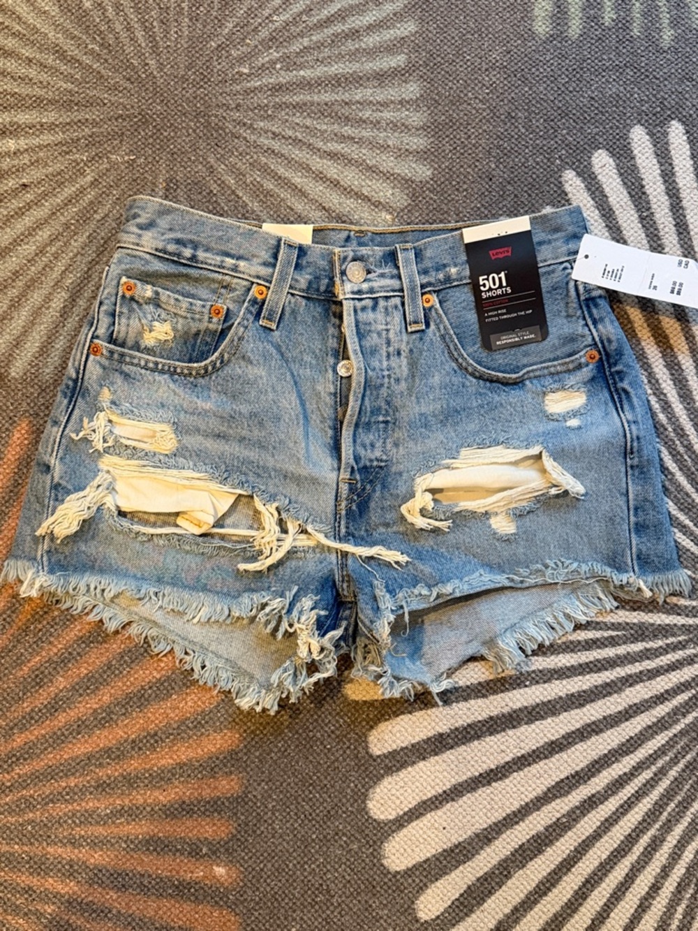 Levi's Distressed Light Blue Denim 501 Jean  Cutoffs Shorts Sz 26